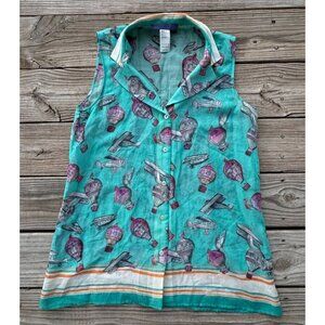 Le Copains Women's AOP Ballons Planes Tank Blouse Size 44 (medium) in blue‎ pb2